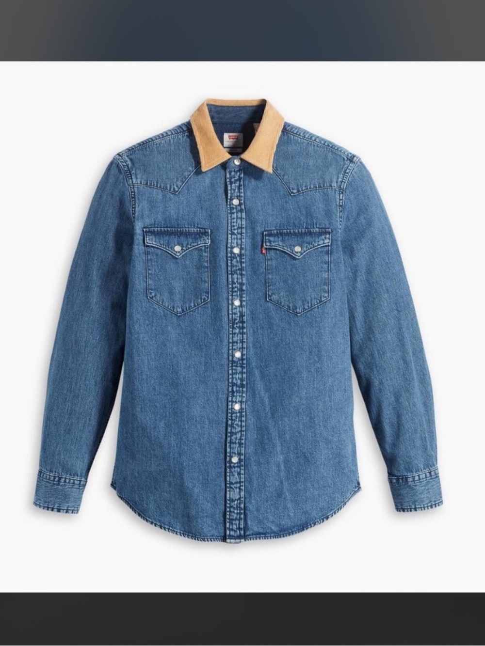 Levi's Blue Denim Shirt with Tan Corduroy Collar